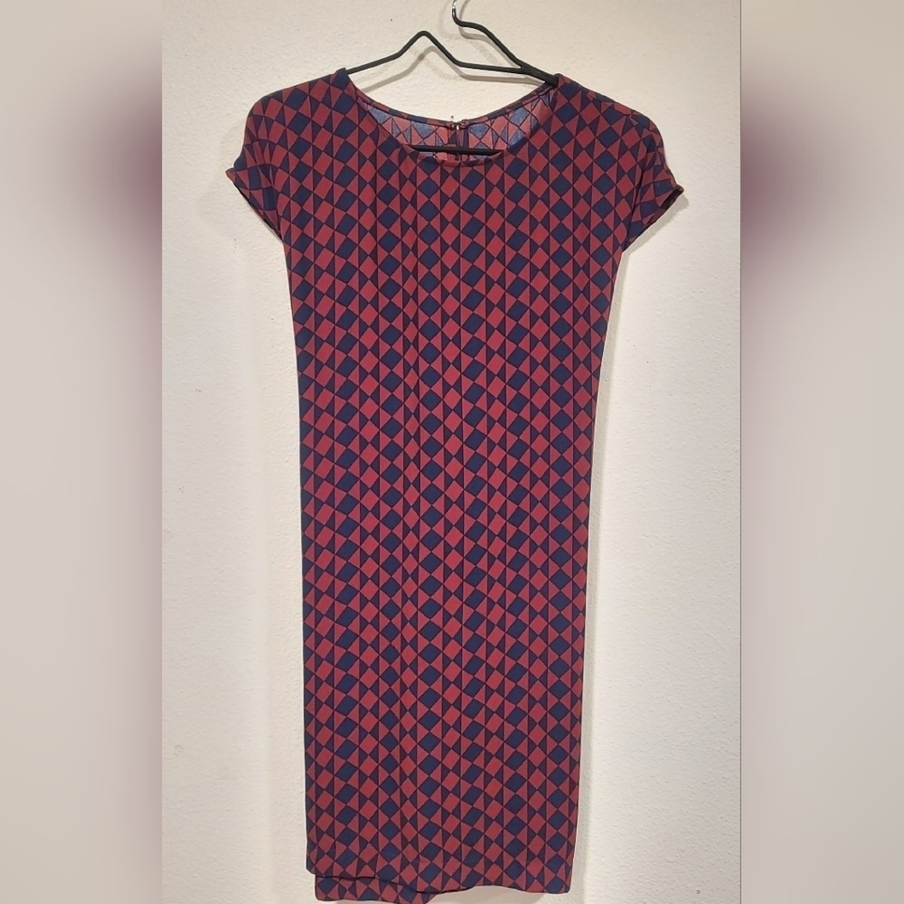 Forever 21 Geometric Patterned Dress Red Blue Sz Large